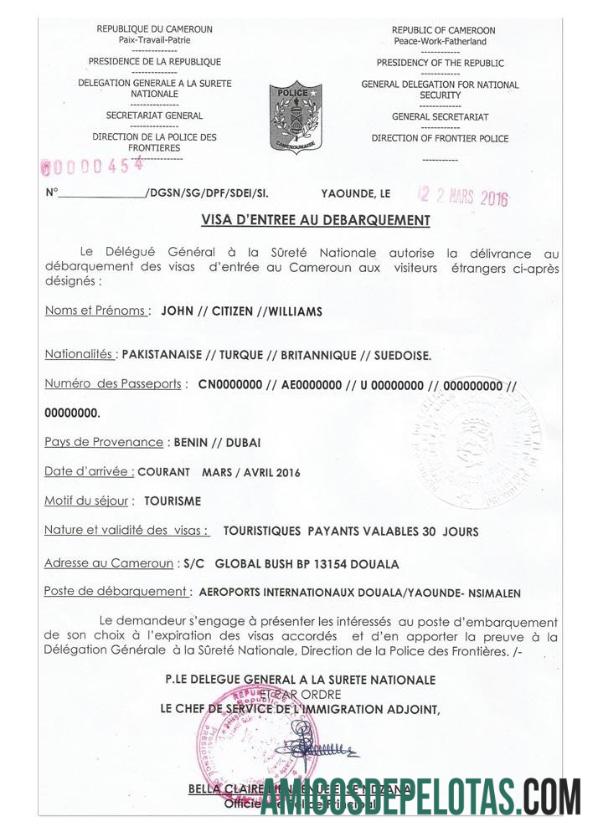 Camarões e Visto amostra